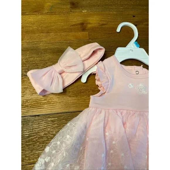 Little Me 6 month NWT baby girl dress outfit headband dress tutu popovers pink - Picture 2 of 5